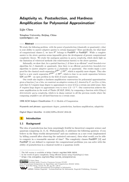 Adaptivity Vs. Postselection, and Hardness Amplification For