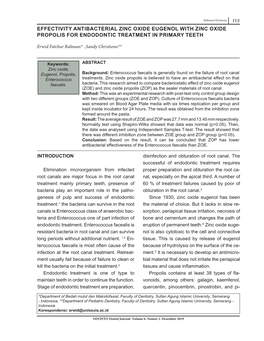 113 Effectivity Antibacterial Zinc Oxide Eugenol with Zinc Oxide Propolis for Endodontic Treatment in Primary Teeth