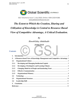 The Extent to Which the Creation, Sharing and Utilization of Knowledge Is Central to Resource Based View of Competitive Advantage, a Critical Evaluation