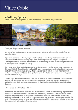 Valedictory Speech Vince’S Valedictory Speech at Bournemouth Conference 2019 (Autumn)