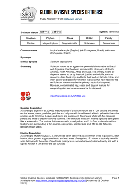 Solanum Viarum Global Invasive Species Database (GISD)