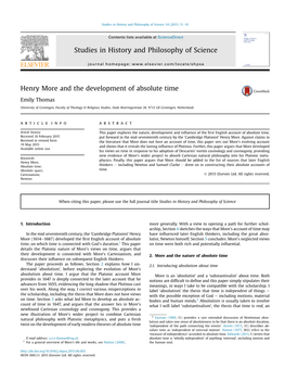 Henry More and the Development of Absolute Time