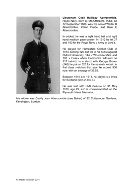 Lieutenant Cecil Halliday Abercrombie, Royal Navy, Born At