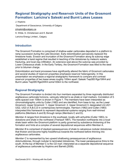 Regional Stratigraphy and Reservoir Units of the Grosmont Formation: Laricina’S Saleski and Burnt Lakes Leases J
