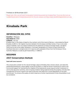 Kinabalu Park - 2017 Conservation Outlook Assessment (Archived)