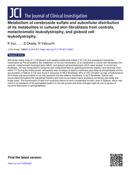 Metabolism of Cerebroside Sulfate and Subcellular Distribution of Its