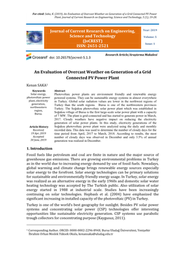 An Evaluation of Overcast Weather on Generation of a Grid Connected PV Power Plant