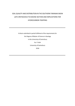 Seal Quality and Distribution in the Southern Taranaki Basin Late Cretaceous to Eocene Section and Implications for Hydrocarbon Trapping