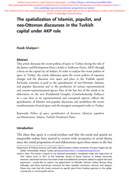 The Spatialization of Islamist, Populist, and Neo-Ottoman Discourses in the Turkish Capital Under AKP Rule