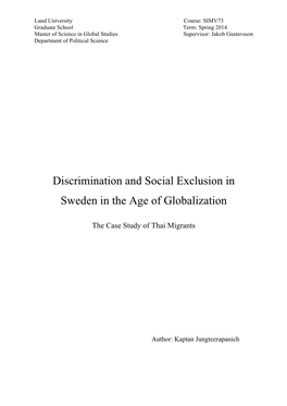 Discrimination and Social Exclusion in Sweden in the Age of Globalization