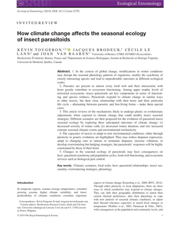 How Climate Change Affects the Seasonal Ecology Of€Insect