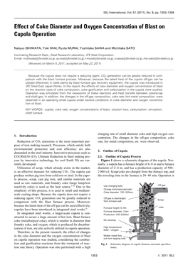 Effect of Coke Diameter and Oxygen Concentration of Blast on Cupola Operation