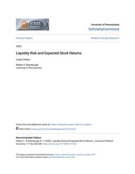 Liquidity Risk and Expected Stock Returns