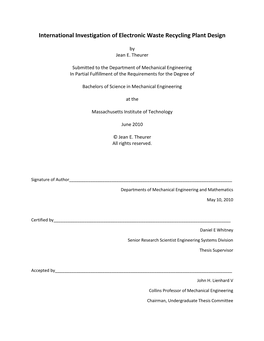 International Investigation of Electronic Waste Recycling Plant Design