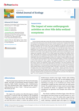 The Impact of Some Anthropogenic Activities on River Nile Delta Wetland Ecosystems