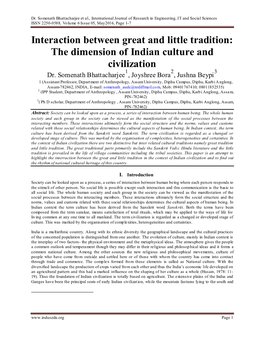 Interaction Between Great and Little Tradition: the Dimension of Indian Culture and Civilization 1 2 3 Dr