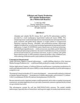 Efficient and Timely Production of Valuable Radioisotopes (In a Molten-Salt Reactor)