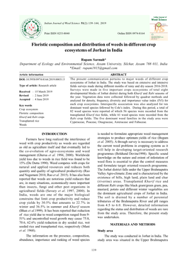 Floristic Composition and Distribution of Weeds in Different Crop Ecosystems of Jorhat in India