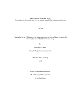 Social Cognitive Theory and Norms: Determining the Factors That Lead Viewers to Enact Sexual Behaviors Seen on Television