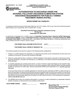Authorization to Discharge Under the National