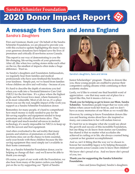 2020 Donor Impact Report a Message from Sara and Jenna England Sandra’S Daughters