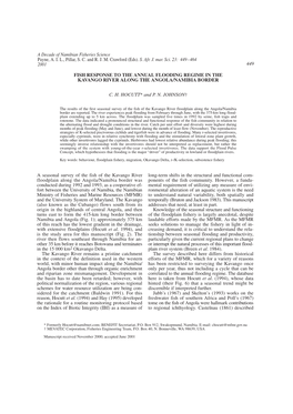 A Seasonal Survey of the Fish of the Kavango River Floodplain Along The