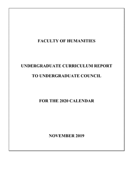 Report from the Undergraduate Curriculum and Calendar Committee