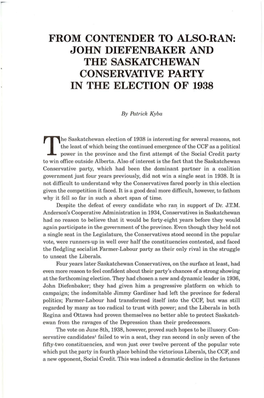 From Contender to Also-Ran: John Diefenbaker and the Saskatchewan Conservative Party in the Election of 1938