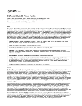 DNA Assembly in 3D Printed Fluidics