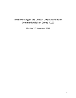 Initial Meeting of the Lluest Y Gwynt Wind Farm Community Liaison Group (CLG)