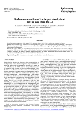 Surface Composition of the Largest Dwarf Planet 136199 Eris (2003 UB313)