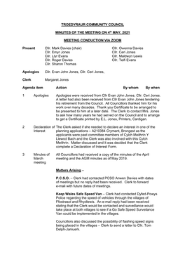Troedyraur Community Council Minutes of The