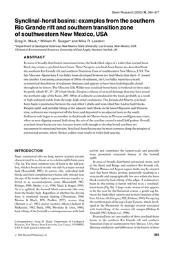 Synclinal-Horst Basins: Examples from the Southern Rio Grande Rift and Southern Transition Zone of Southwestern New Mexico, USA Greg H