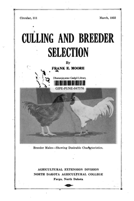 Culling and Breeder Selection by Fllank E, '\Toolle, Extension Poultl'yman