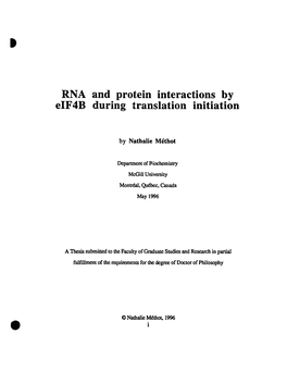 RNA and Protein Interactions by Eif4b During Translation Initiation