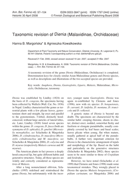 Taxonomic Revision of Dienia (Malaxidinae, Orchidaceae)