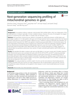 Next-Generation Sequencing Profiling of Mitochondrial Genomes in Gout