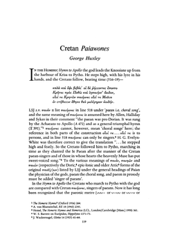Cretan Paiawones George Huxley
