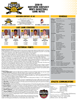 2018-19 Northern Kentucky Men's Basketball Game Notes