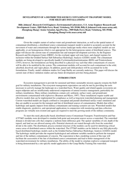 Development of a Distributed Source Contaminant Transport Model for Military Installations