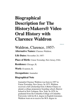 Biographical Description for the Historymakers® Video Oral History with Clarence Waldron