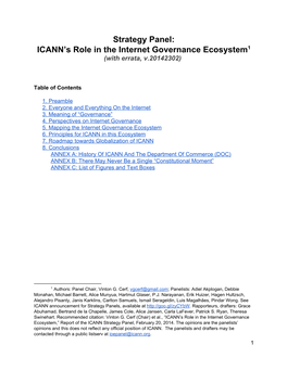 Strategy Panel: ICANN's Role in the Internet Governance Ecosystem1