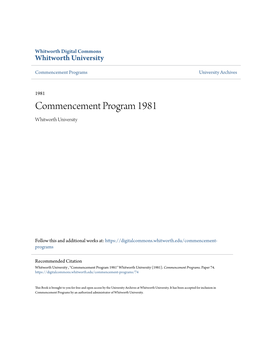 Commencement Program 1981 Whitworth University