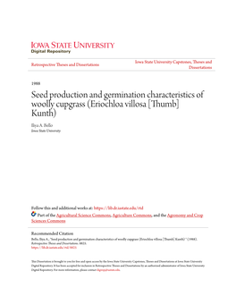 Seed Production and Germination Characteristics of Woolly Cupgrass (Eriochloa Villosa [Thumb] Kunth) Iliya A