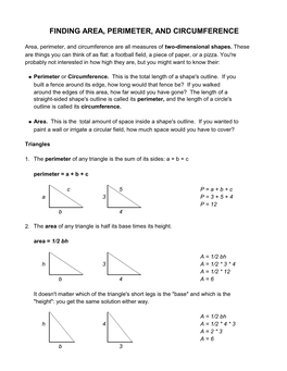 Finding Area, Perimeter, and Circumference