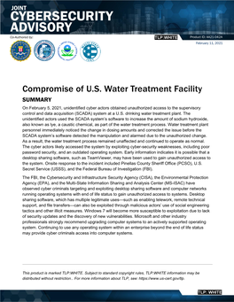 Compromise of U.S. Water Treatment Facility