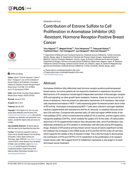 Contribution of Estrone Sulfate to Cell Proliferation in Aromatase Inhibitor (AI) -Resistant, Hormone Receptor-Positive Breast Cancer