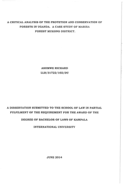 A Critical Analysis of the Protetion and Conservation of Forests in Uganda