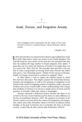 Israel, Zionism, and Emigration Anxiety