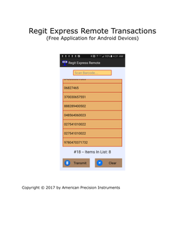 Regit Express Remote Transactions (Free Application for Android Devices)